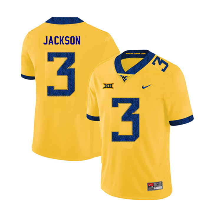 NCAA Men's Trent Jackson West Virginia Mountaineers Yellow #3 Nike Stitched Football College 2019 Authentic Jersey EM23Z54TI